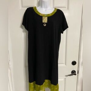 D8- NATURALLY YOURS Black Floral SILK Trim Midi Dress